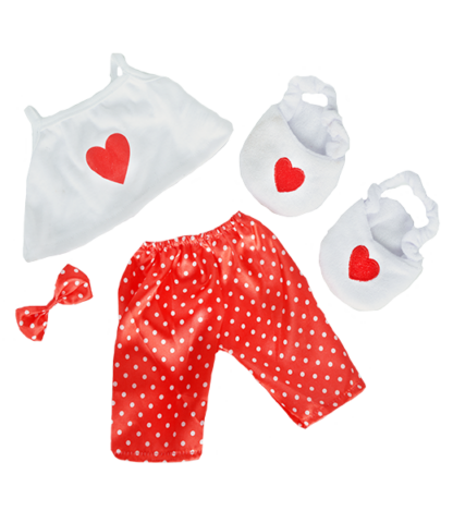 16" White Satin Heart PJ's with Slippers